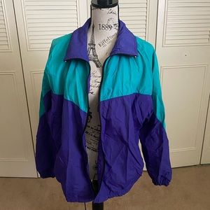 Prima vintage windbreaker purple teal blue color block track jacket athleisure
